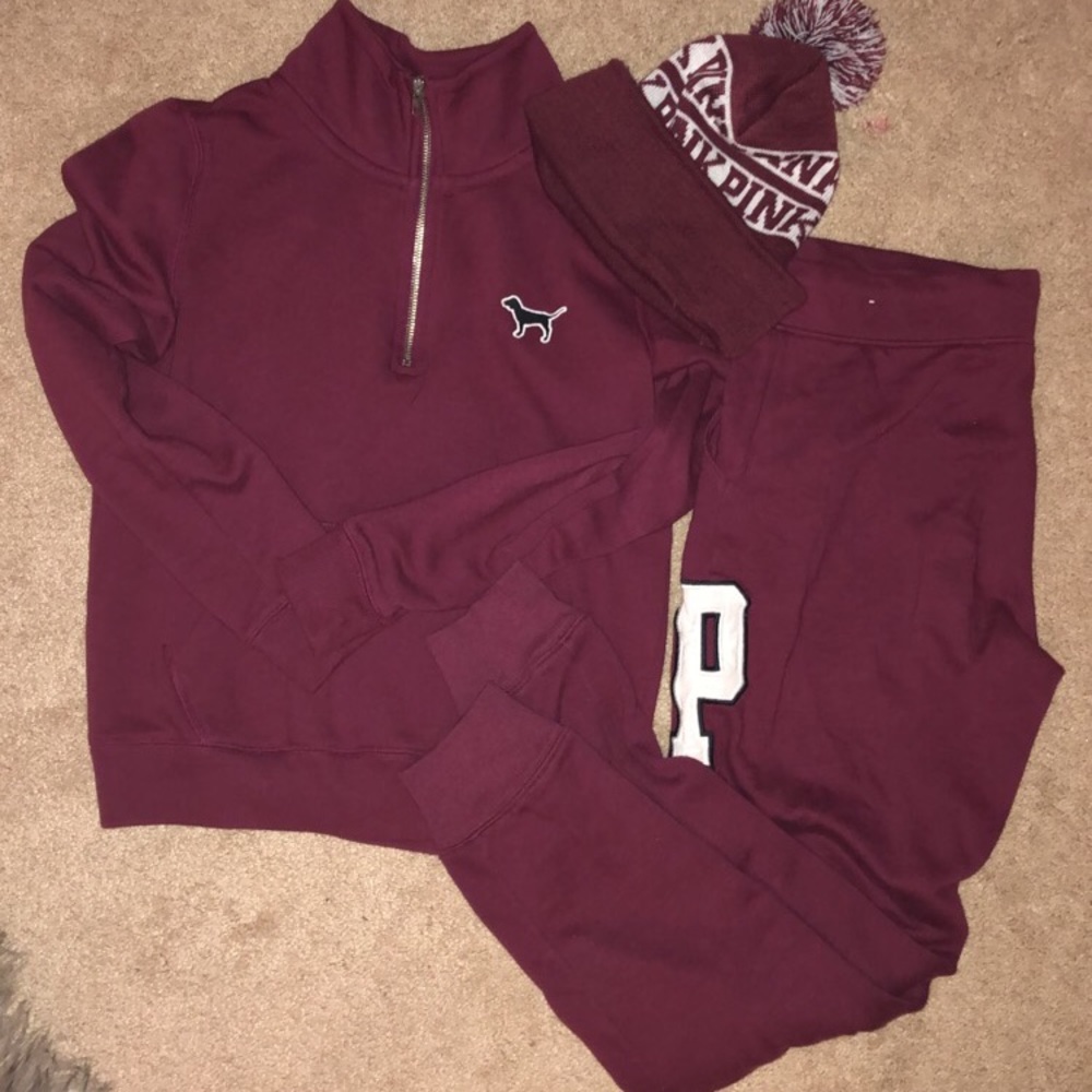 PINK Burgundy Tracksuit 3 Piece Set